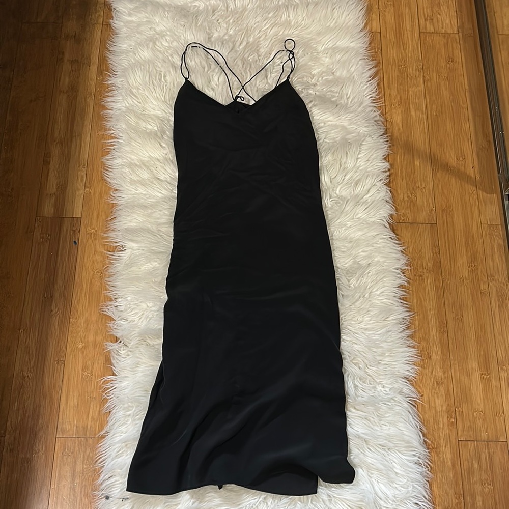 Black midi slip dress.